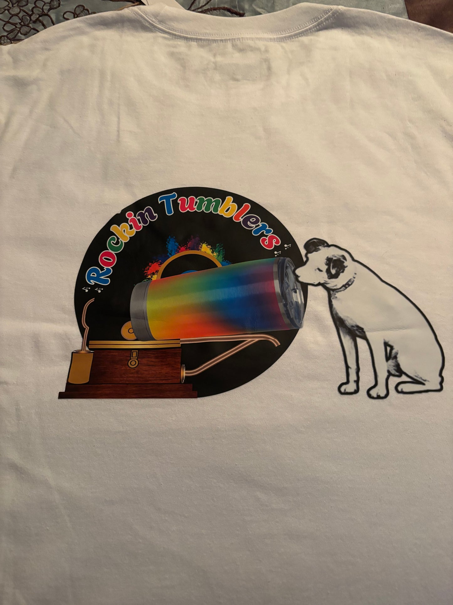 Rockin Tumblers t shirt pocket and back