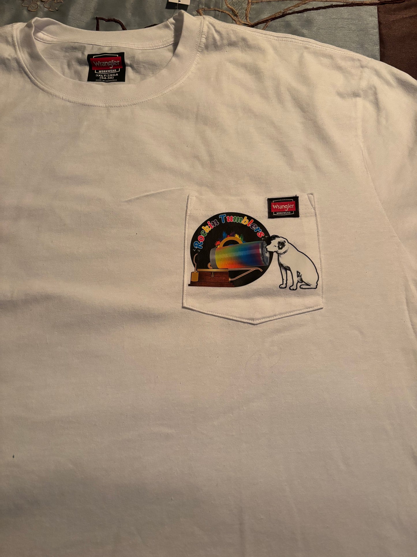 Rockin Tumblers t shirt pocket and back